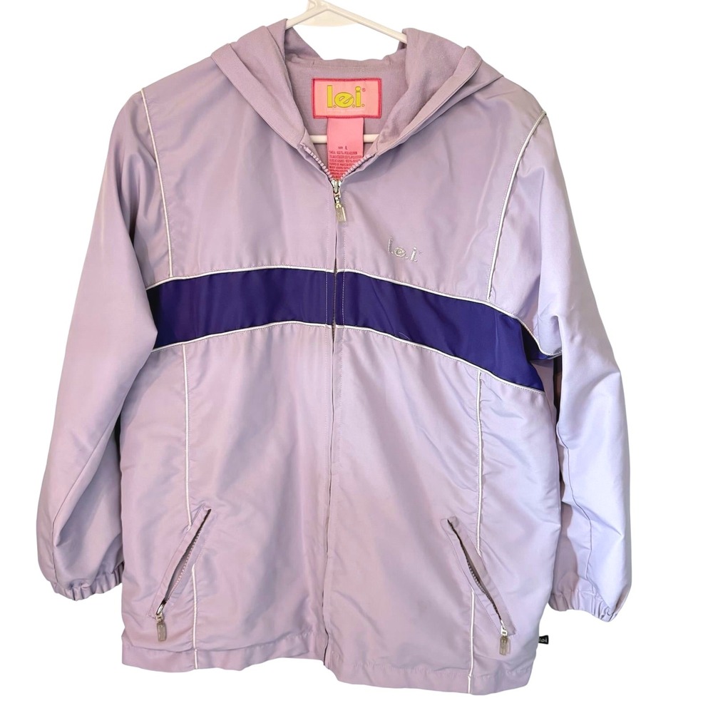 Vintage L.E.I. LEI Windbreaker Jacket Women Large Lavender Purple Y2K Hooded Zip